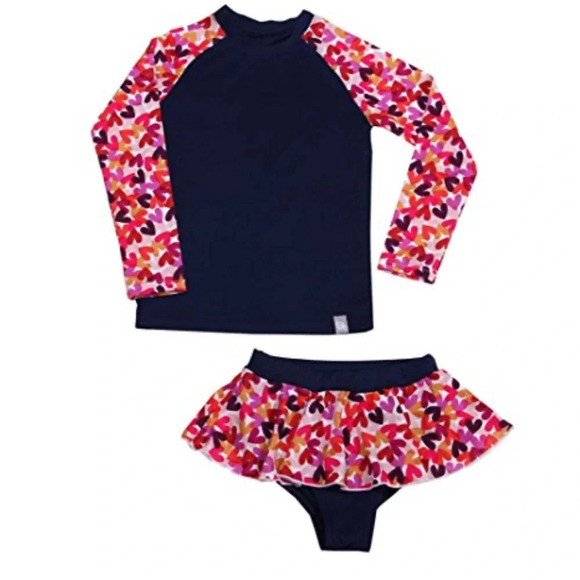 Bay*B Girls Navy Valentine’s Heart Print Size Small 3-4 Swimset - Picture 1 of 6